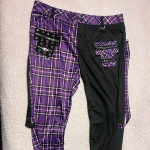EMO PUNK GRUNGE plaid two tone pants with buckles and straps purple
